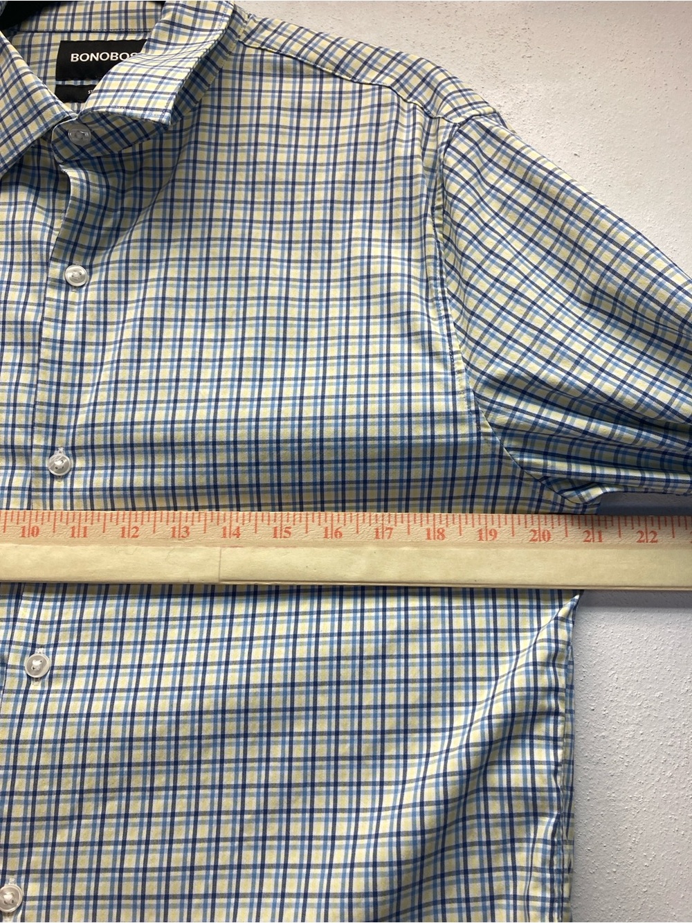 Bonobos Shirt Mens M Blue Yellow Check Button Up Performance Preppy Slim Fit - Picture 9 of 16